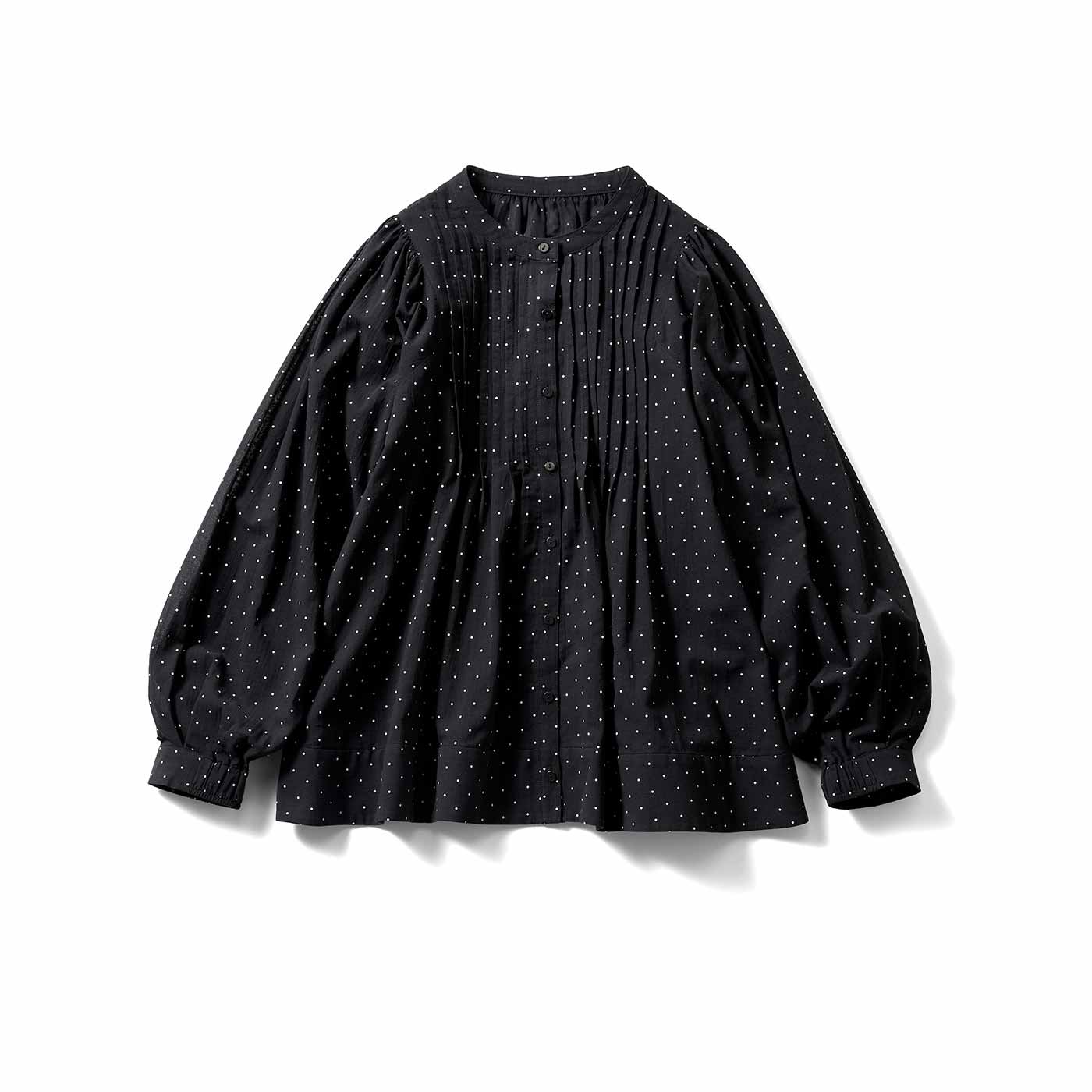 IEDIT|綿100％小さなドット柄のたっぷりギャザーブラウス〈ブラック〉